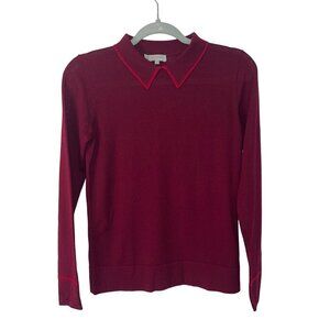 Hobbs London Womens Sweater Size XS Red Nicole Long Sleeve Collared Pure Wool